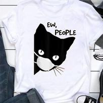 Ew People Black Cat Mask Quarantine Tees Women T-Shirts Cat Lover Cotton Tops S balta