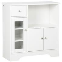 Moderni virtuvės komoda su stikliniu durelėmis, stalčiumi, dideliu atviru skyriumi ir reguliuojamomis lentynomis 80 x 30 x 82 cm balta 80 x 30 x 82 cm