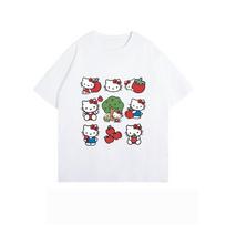 Miniso Summer New Hello Kitty Sanrio Cartoon Printed Tshirt men Women Harajuku Short Sleeve Oversized Loose Casual Cotton Top S