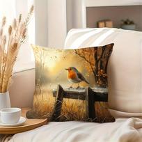 Vintage Robin Bird Pillow Cover Rustic Autumn Landscape Oil Painting Print Cushion Case For Sofa Couch Cottagecore Home Decor Peach skin 18*18(CM)-1Pcs white