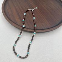 Boho Turquoises Beaded Necklace Jewelry Accessories Wooden Choker Coconut Shell Necklace  Women C