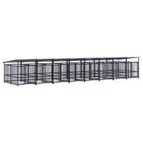 vidaXL Lauko voljeras šunims su stogu, plienas, 15,02m²