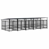 vidaXL Lauko voljeras šunims su stogu, plienas, 9,38m²