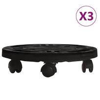 vidaXL Augalų padėklai su ratukais, 3vnt., juodi, 30cm, 170kg