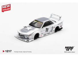 PRE-ORD3R MINI GT Modeliukas 1/64 2025 Nissan GTR (R32) LB-Kaido Works TAS, white