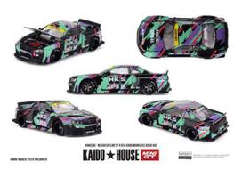 PRE-ORD3R MINI GT Kaido House Modeliukas 1/64 1999 Nissan Skyline GTR (R34) Kaido Works (V2 AERO) *HKS*, various