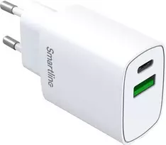 SMARTLINE Sieninis įkroviklis USB-C/USB-A PD 20W/QC 18W, baltas