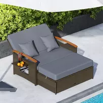 Lauko baldų komplektas Promotions Rataninis poilsio baldų komplektas 2 vietų su pufu 79x167,6x36-91,4 cm mišrios rudos/spalvos smėlio/mėlynos/raudonos
