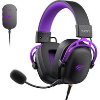 Havit H2002C+Ubp žaidimų ausinės, laidinės, 20-20000Hz, 110dB, 64Ω, 1.7m, nuimamas mikrofonas, juoda/violetinė
