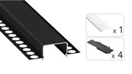 LED profilio komplektas HORST priglaistomas platus, juodas, anoduotas, baltas dangtelis  3 m