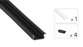 LED profilio komplektas SELDE įleidžiamas, juodas, anoduotas, matinis dangtelis  2.02 m