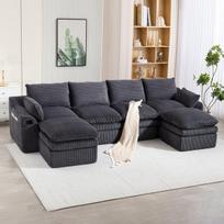Modulinė sofa, 4 vietų, 335x167 cm, tamsiai pilka, 4 dėžės