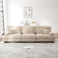 Modulinė kampinė sofa šenilė su gilia sėdyne šviesiai ruda 1 vnt