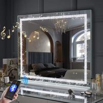 VANITII Holivudo Makiažo Veidrodis su Šviesomis, LED Juosta, Bluetooth, Sieninis Montavimas, Metalinis, Baltas, 100x80cm