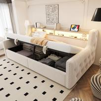 Polsteruota lova su hidrauliniu mechanizmu, LED apšvietimu, 90x200 cm, 1 vnt