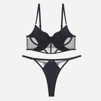 Sexy French Mesh Cotton Lingerie Set: Slimming Supportive Bra for Large Bust Extra Large gray