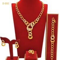 2026 Dubai 24k Gold Plated Necklace Bracelet Earrings Set Middle East African Bridal Jewelry 45CM brown