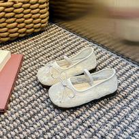 Girls' Solid Color Cute Bowknot Flats2026Summer lace floral sheer mesh sweet college style sandals 21Inner Length13.5cm smėlis