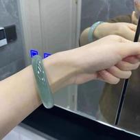 Smaragdo žalumo nefrito apyrankė | Apdorotas Mianmaro ledo tipo aliejingas nefritas, pilnas ratas, dovana 53mm gray