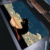 pc Cats Eat Noodles Blue Desk Mat Large Gaming Mouse Pad Nonslip Rubber Base Stitched Edge Keyboard Pads PC Tablet for Office SBD400x800x2mm