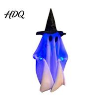 Walking Talking Ghost Toy Halloween Decoration with Sound, Witch Hat Animated Figure Prop, Light Up Haunted House Decor for Party Blue Purple With Light