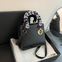 Small square bag women's new shoulder messenger bag handbag woven belt silk scarf Princess Diana bag ruda