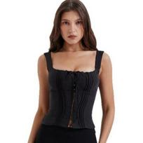 European and American Sexy Lace-up Corset: Spliced Backless Slim Fit Camisole Top S