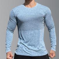 Long Sleeves Quick Dry T-shirt Men Gym Fitness Tees Tops Male Summer Bodybuilding Training Clothing L mėlyna