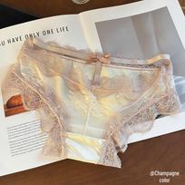 Lace Bow Hollow-Out Mid-Waist Panties: Sexy, Comfortable, Breathable, Pure Cotton Crotch, Girly Triangle Underwear L 95-115 jin