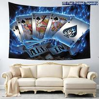 Blue Flame Poker Card Theme digital printing polyester wall tapestry suitable for use in living room bedrooms offices bars party 74x94cm(29x37in) gray