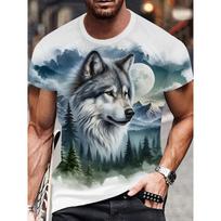 Men' wolf print t shirt breathable polyester casual Breathable exercise Shirts tops XXS gray