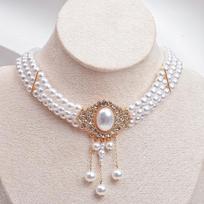 Meier Elegant pearl tassel choker necklace - french chic multi-layer pearl and diamond necklace