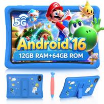ExcitPower K10 10.1 colio vaikiškas planšetinis kompiuteris Android 16, 4GB RAM 64GB ROM, didelis ekranas Widevide L1, aštuonių branduolių RK3562, 5000 mAh, 5G WiFi mėlyna