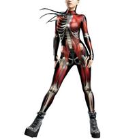 New Halloween Muscle Human Skeleton Digital Printing Button Hand Skinny Elastic Women's onesie Women's S