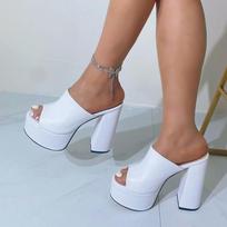 Fashion Liyke Sexy Thick Bottom Square Toe Chunky High Heels Platform Slippers For Women Party Banquet Shoes Gold Sandals Zapatos Mujer 35