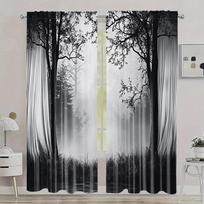 2PCS Blackout Curtains Misty Forest Gothic Print Polyester Rod Pocket Top for Bedroom Living Room Home Decor 100*130 Rod Pocket 1pcs gray