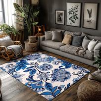 Vintage Persian Blue Area Rug Non Slip Washable Floor Mat Living Room Bedroom Decor Home Accent Traditional Pattern Carpet 60cm x 90cm