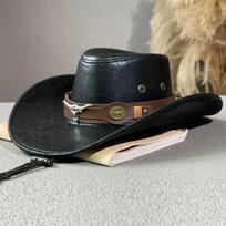 Vintage Faux Leather Cowboy Hat Retro Wide Brim Sun Hat Western Cowboy Hat  For Men Women Unisex juoda