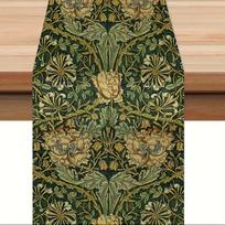 William Morris Vintažinis Gėlių Lininis Stalo Bėgikas Komodos Skara Stalo Dekoras Sodybos Virtuvės Valgomojo Stalo Bėgikas Šventės Dekoras 150x33cm black