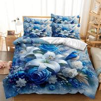 2/3Pcs Blue Lily Fleece Duvet Cover Set (1 Duvet Cover 2 Pillowcases Excluding Filling) Blue Lily Digital Printed Bedding Set EU Single(135*200cm)3pcs gray