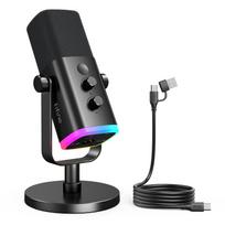 FIFINE AmpliGame AM8 Dinaminis mikrofonas žaidimams ir prijungti PS5 Live žaidimo garsumo nutildymas RGB Ausinių USB laidas su Suderinamas su XLR Juodas XLR/USB juoda