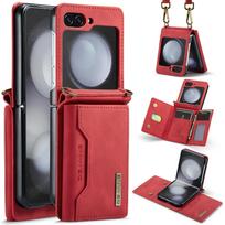 Crossbody Leather Case for Samsung Galaxy Z Flip 7 FE 6 5 4 3 5G FLip7 Detachable Lanyard Strap 8 Card Holder Wallet Stand Cover Galaxy Z Flip6 raudona
