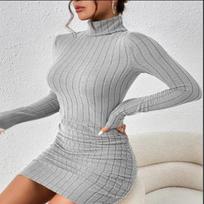 Sexy Mini Dress For Women Autumn Black Solid Turtleneck Long Sleeves Sheath Dress Club Elegant Bodycon Party Dresses Female S