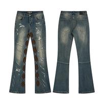 LOSTSHDWS Classic Embroidered Logo Unisex Micro-Flare Denim Pants - High Street American Fashion Trend 38