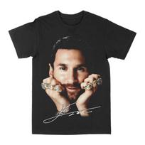 Lionelio Messi Didelio Veido Grafinis Marškinėlis Unisex Grynos Medvilnės Per dydį Futbolo Žvaigždės Portretas Laisvalaikio Streetwear Trumpomis Rankovėmis T-shirt S beige