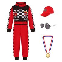 Red & Black Racing Suit for Kids: One-Piece Track-Style Outfit, Perfect for Festivals, Parties, and Performances. L (US 7-8 years)