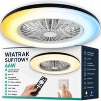 Lubų ventiliatorius su LED lempa, 66W, nuotolinis valdymas, spalvų atmintis, 48 cm, balta
