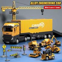 Children's Container Truck Alloy Engineering Excavator Crane Trucks Set Storage Toy Car Model Toys for Boys Kids Birthday Gifts