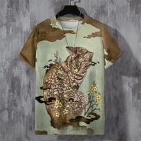 Katės Leopardo Lapės Rašto Marškinėliai Vyrams Retro Gyvūno 3D Spausdinti Marškinėliai Vasariniai Laisvi Unisex Trumpomis Rankovėmis Marškinėliai Apvalia Kakleline Viršūnė XXS