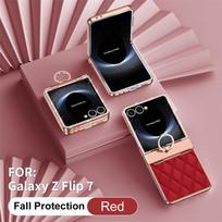 For Samsung Galaxy Z Flip7 5G PU Leather Plating Glitter Bling Diamond Ring Hinge Phone Case Screen Protect Film ShockproofCover For Galaxy Z Flip 7